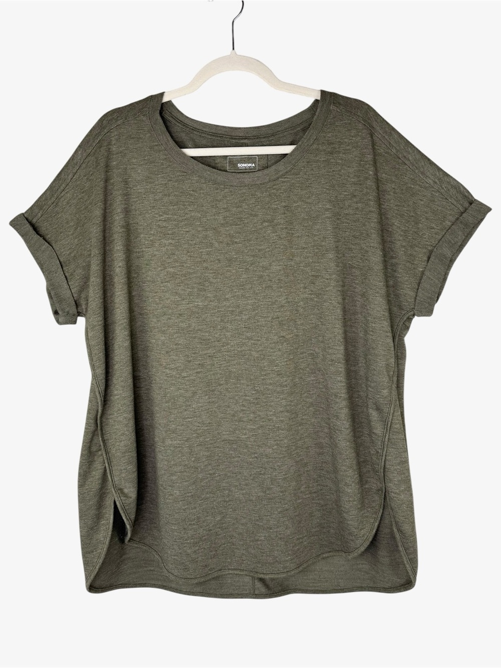 Sonoma Relaxed Short Sleeve Tee in Olive Green XXL Tunic Length Cuffed Sleeves